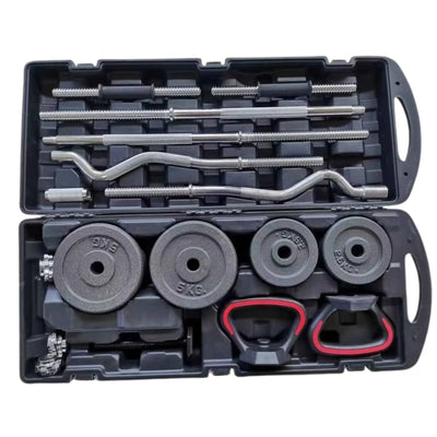58KG Adjustable Dumbbell & Barbell Set — Chrome Plates, EZ Bar, Case