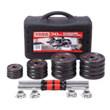 30kg Dumbbell Set with Connector & Carrier Case - Converts to Barbell