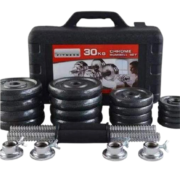 30kg Dumbbell Set with Connector & Carrier Case - Converts to Barbell