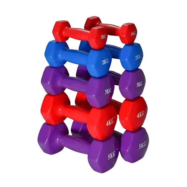 Aerobic Dumbbells Vinyl & Neoprene Coated - Sold in Pairs, 1kg to 5kg