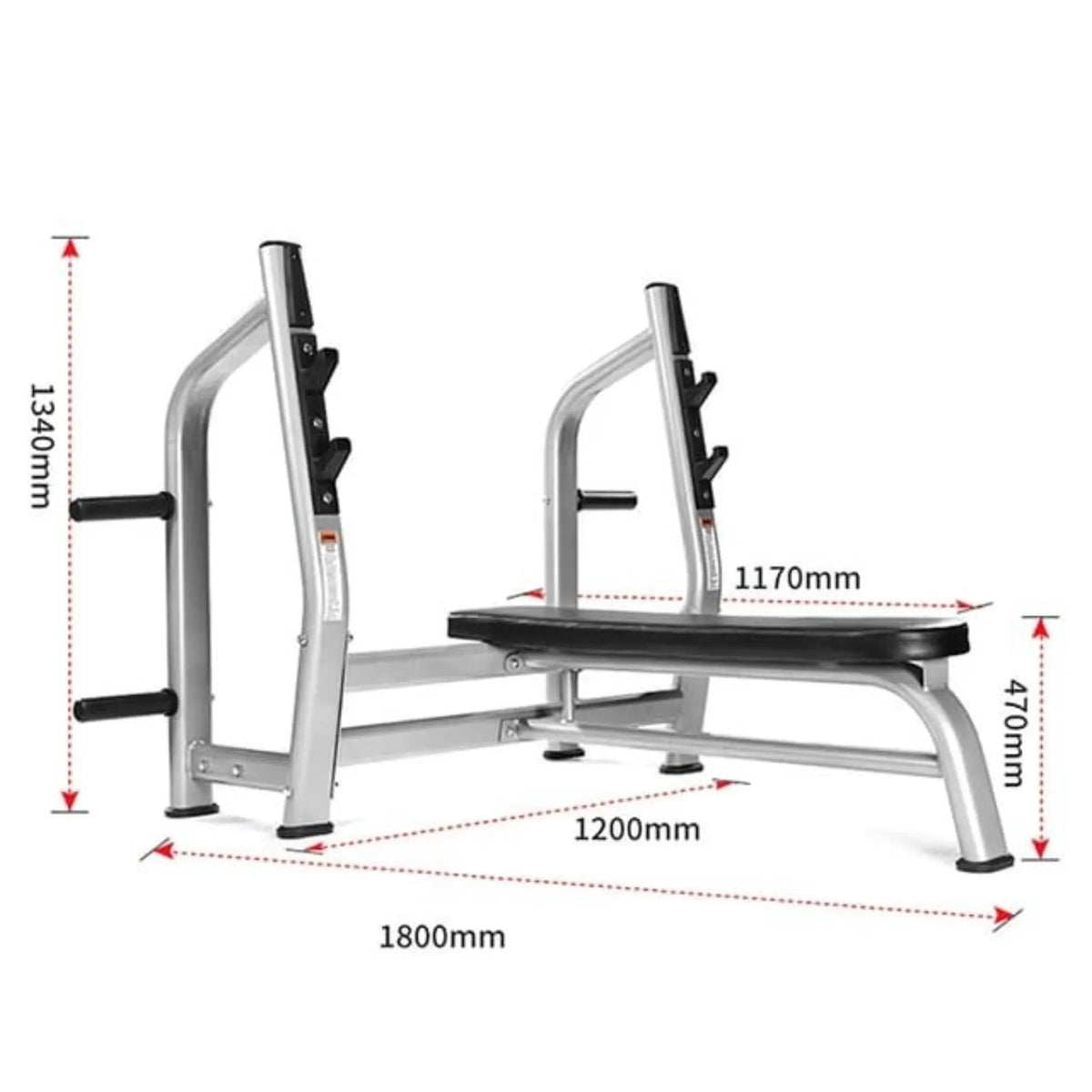 Commercial Flat Weight Bench — Olympic Grade, Silent Barbell Rest, Oval Frame