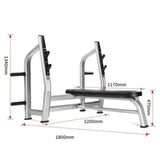 Commercial Flat Weight Bench — Olympic Grade, Silent Barbell Rest, Oval Frame