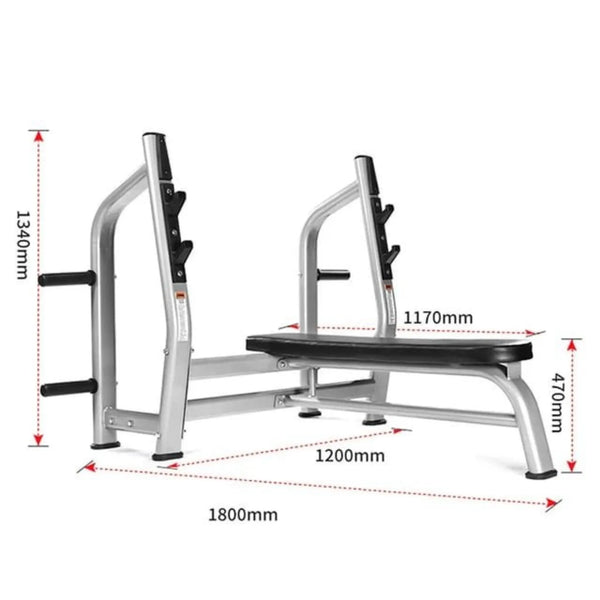 Commercial Flat Weight Bench — Olympic Grade, Silent Barbell Rest, Oval Frame