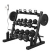 Dumbbell and Kettlebell Rack — 1100lb Capacity, Angled Tiers, Commercial Steel