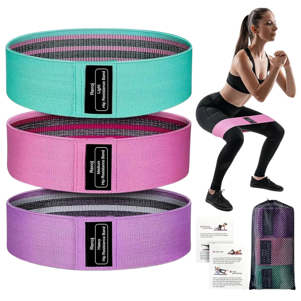 Fabric Resistance Bands Set of 3 — Non-Slip, Hips, Glutes and Legs Training