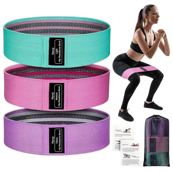 Fabric Resistance Bands Set of 3 — Non-Slip, Hips, Glutes and Legs Training