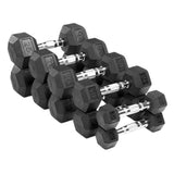 Hexagon Rubber Coated Dumbbells - One-Piece Forged, Chrome Handle