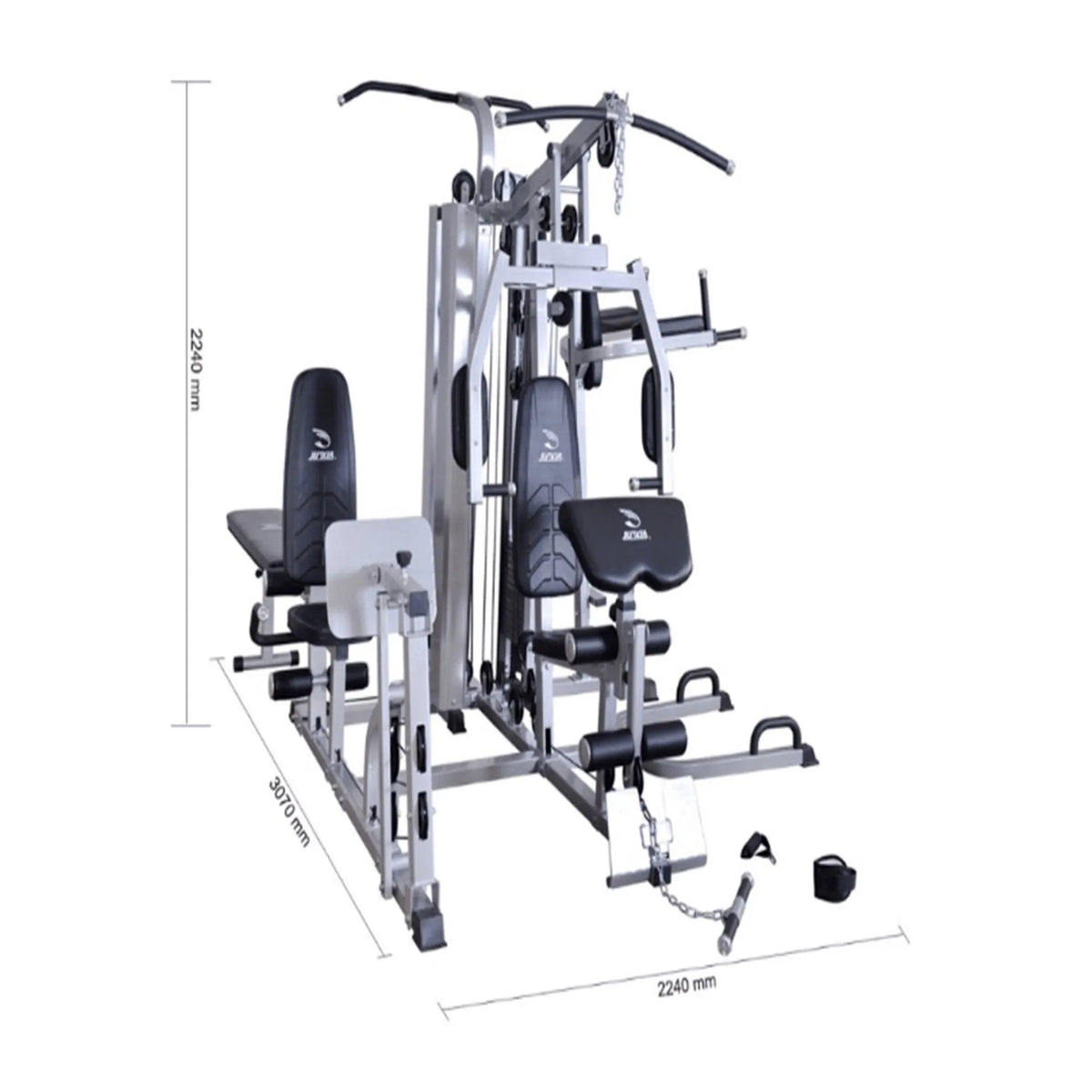 JX-1600 Commercial 6 Station Multi Gym — 2 x 70kg Stacks, Aircraft Cables