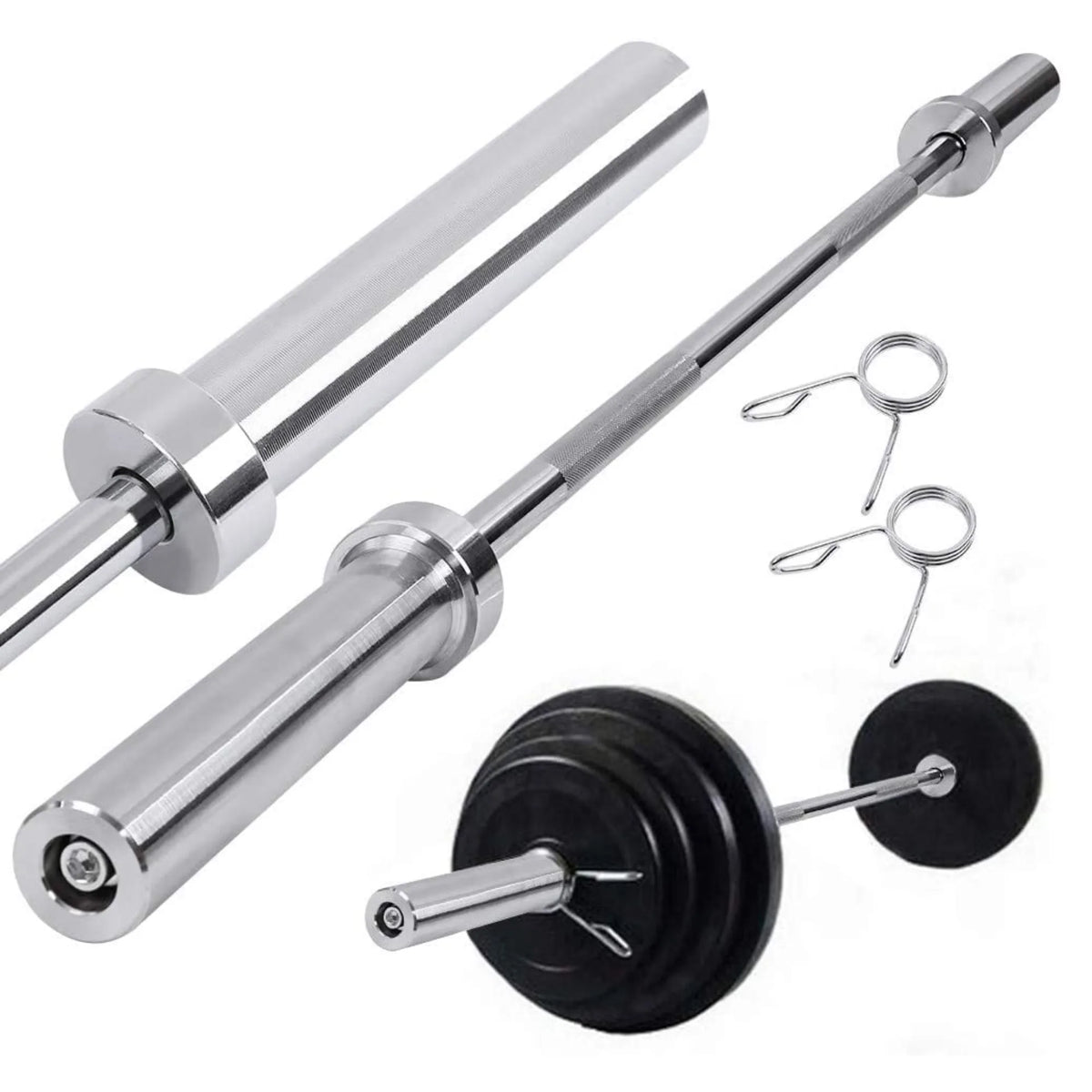 Olympic Bar 2.2m — 20kg Solid Steel, Knurled, Fits 2" Olympic Plates
