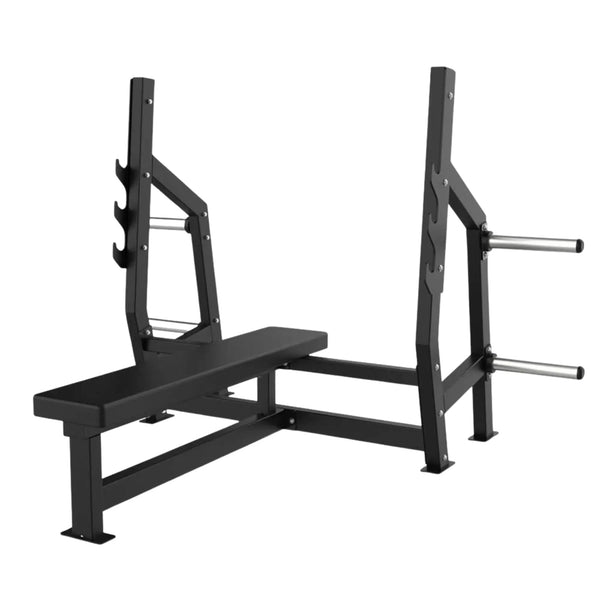 Olympic Weight Bench — Flat, Silent Barbell Rest, 46" Padded Back Pad