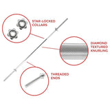 Standard Threaded Barbell Bar 180cm — Chrome, Diamond Knurled, 120kg Capacity